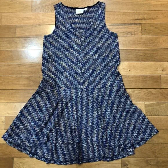 Anthropologie Maeve Westwater Chevron Knit Sleeveless Swing Drop Waist Dress SzM - Picture 9 of 12